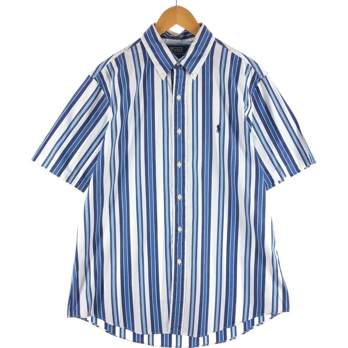 古着 ラルフローレン Ralph Lauren POLO by Ralph Lauren CUSTOM FIT 半袖 ボタンダウン ストライプシャツ メンズXL相当|eaa539478