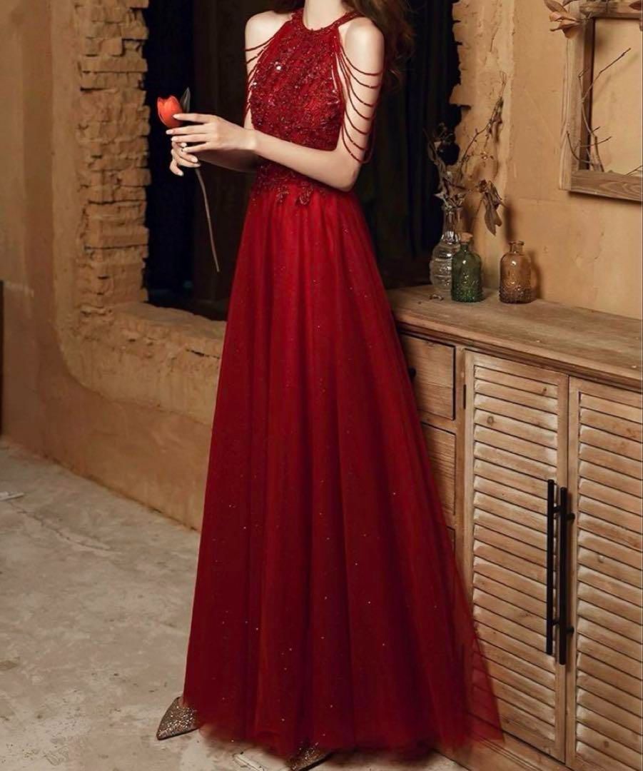 ビジューの美しい チュールイブニングドレス♩.• ビジューの美しい チュールイブニングドレス?.? - メルカリ