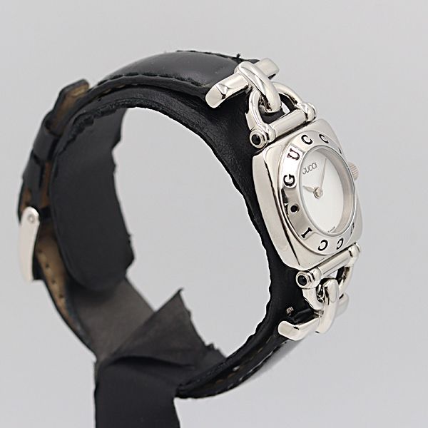 グッチ 6300L レディース クォーツ シルバー×黒文字盤 純正革ベルト