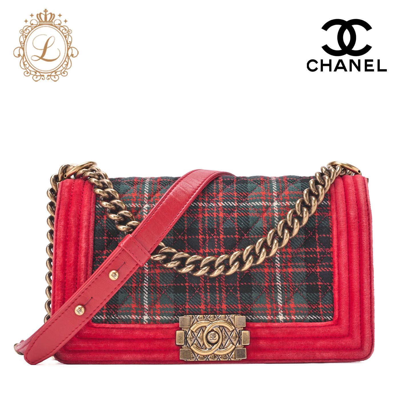 CHANEL シャネル ボーイシャネル マトラッセ チェーンショルダー コットン×ぺロア 赤×マルチカラ ゴールド金具 レディースバッグ ハイブランド 送料無料