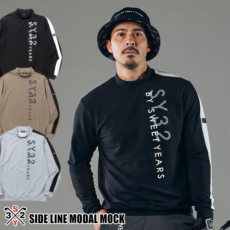 ロングスリーブモックネック SY32 ゴルフ ゴルフウェア メンズ モックネック モックネックシャツ 長袖 ロンT SY32 by SWEET YEARS GOLF SIDE LINE MODAL MOCK SYG-24A002 xaz-syg-24a002