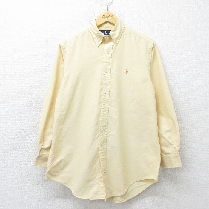 L/古着 ラルフローレン 長袖 ブランド シャツ メンズ 90s ワンポイントロゴ オックスフォード コットン ボタンダウン 黄 イエロー 24sep12 