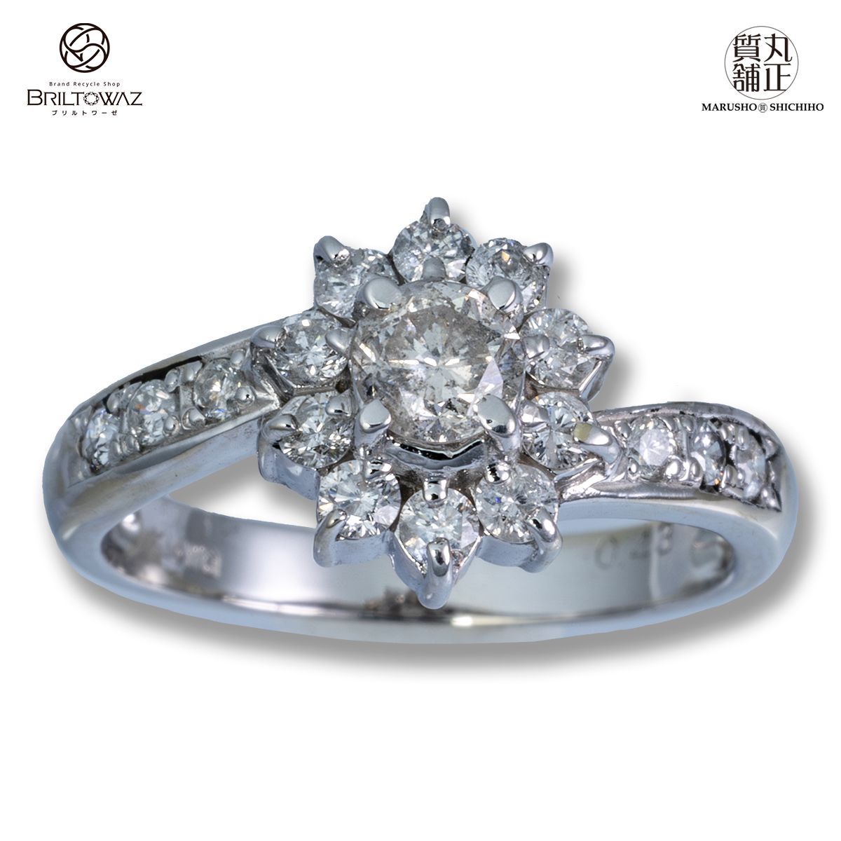 K14WG ダイヤモンド デザインリング 0.32ct 0.43ct ホワイトゴールド 