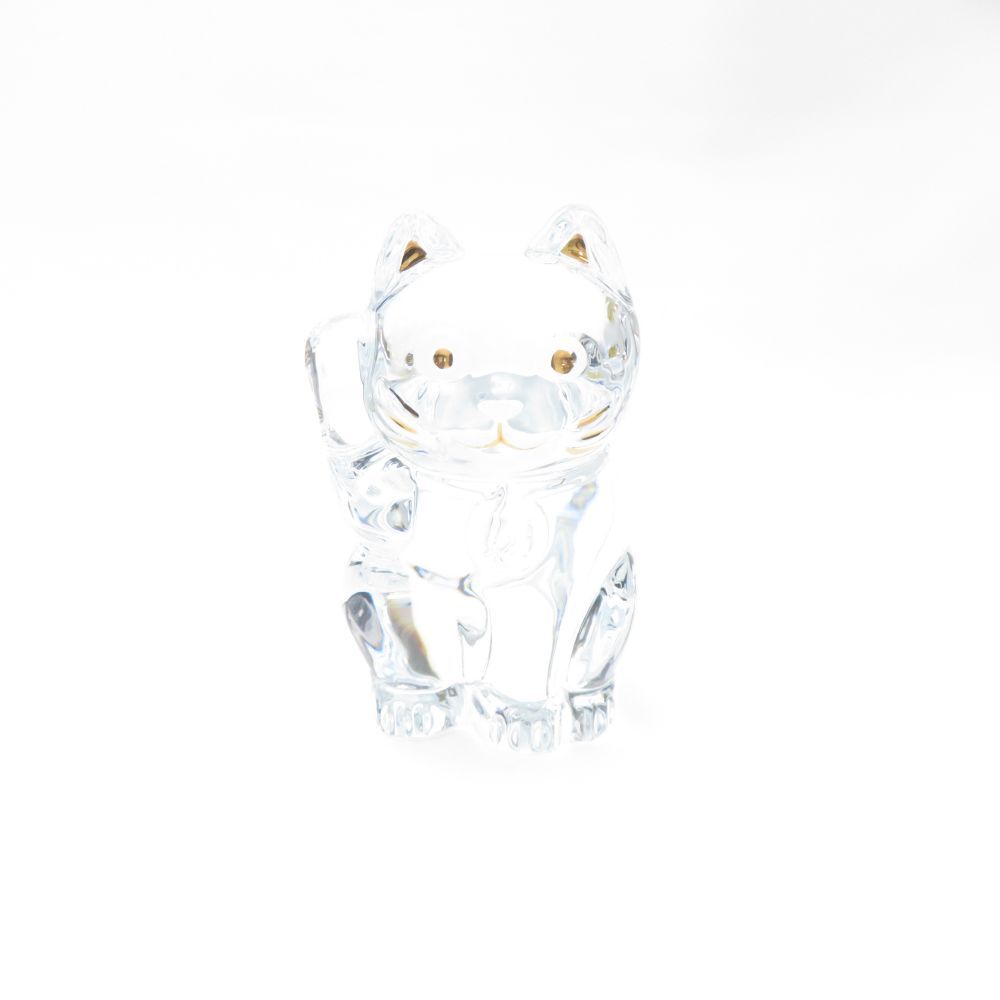 【Baccarat】猫の置物・美品 Baccarat 招き猫 Cat Maneki Neko Figurine M with Cushion