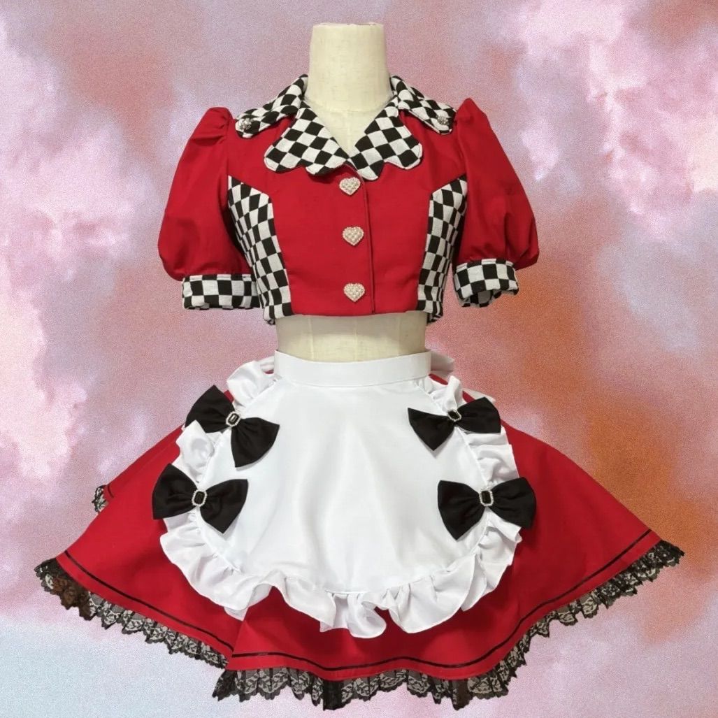 ハンドメイド　オリジナル　ダイナー風　衣装　コンカフェ　生誕祭　制服 アイドル衣装 コンカフェ衣装 赤 黒 ダイナー風 - メルカリ