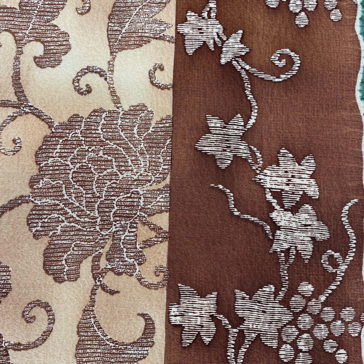 名古屋帯 美品 秀品 牡丹唐草 葡萄唐草 ぼかし 緑 正絹 【中古