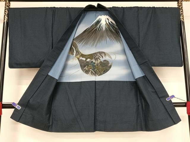 平和屋着物○男性 紬 色無地 留紺色 キングサイズ 正絹 逸品 未使用