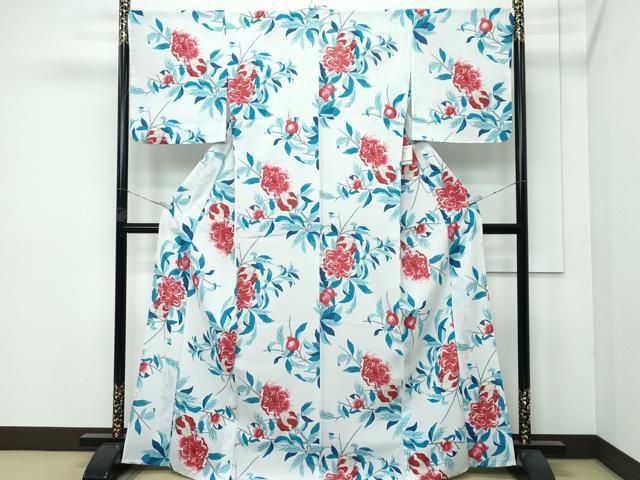 平和屋着物 上 夏物 撫松庵 小紋 浴衣兼用 セオアルファ ざくろ 柳鼠色地 洗える着物 ♥ CZAA3710s5