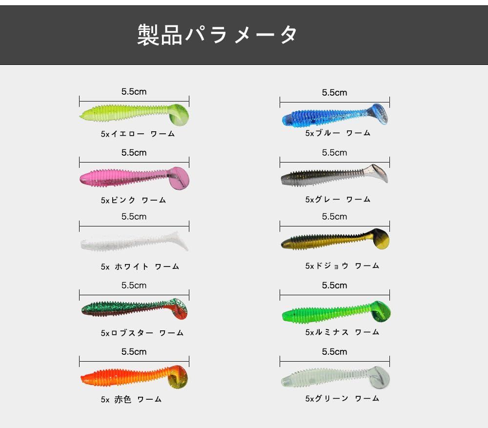 ワーム ルアー ルアーセット ジグヘッド 100個セット（ワーム5.5
