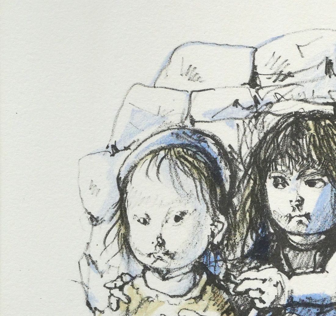 藤田 嗣治「三人の女の子」リトグラフ・限定サイン入り・君代