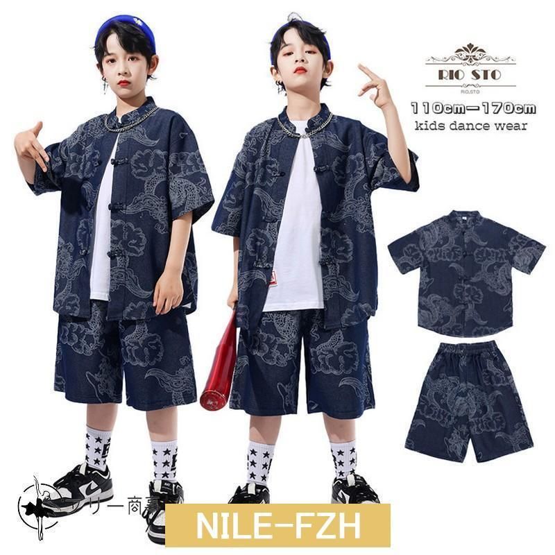 キッズダンス 演出服 半袖Ｔシャツ 短パン 竜 男の子 hiphop セットアップ 夏用 女の子 キッズ おしゃれ オーバーサイズ 子供服 hilwc425