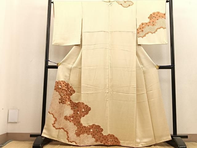 平和屋着物□訪問着 駒刺繍 杢目絞り 舞蝶文 正絹 逸品