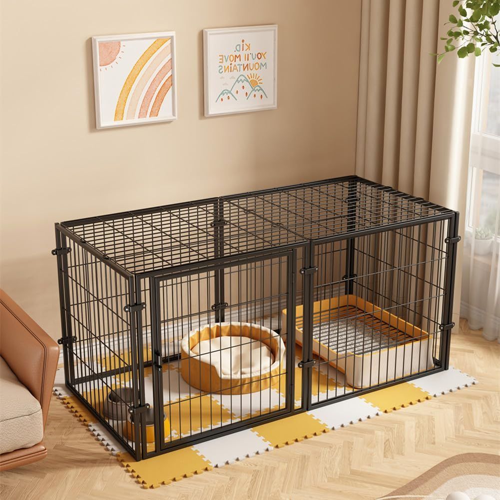 ドッグサークル ペットサークル 犬 サークル 犬ケージ 室内 ペットフェンス 小中型犬 ドア付き 組立簡単 丈夫 ブラック 60x60x120CM