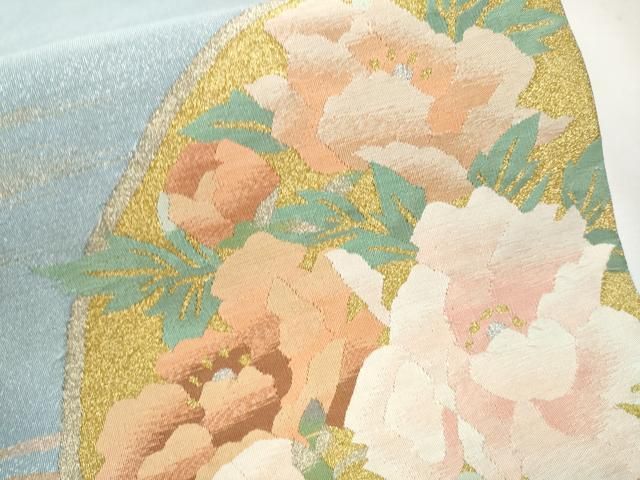 平和屋着物○爪掻き本綴れ 太鼓柄袋帯 流水草花文 金銀糸 正絹 逸品