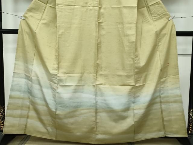 平和屋着物■極上　石川県指定無形文化財　牛首紬　白山工房　手織り　訪問着　単衣　霞文　桑染色地　逸品　CZAA2950s5 平和屋着物▽極上 石川県指定無形文化財 牛首紬 白山工房 手織り 訪問