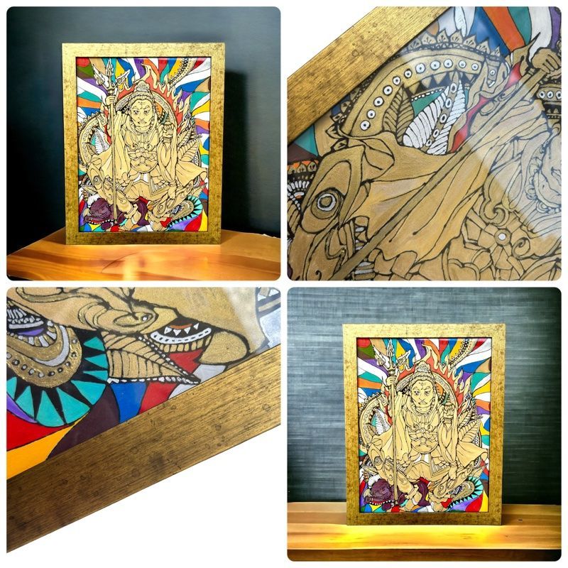 七福神毘沙門天様 太子サイズ額付きアート原画（開運・幸運