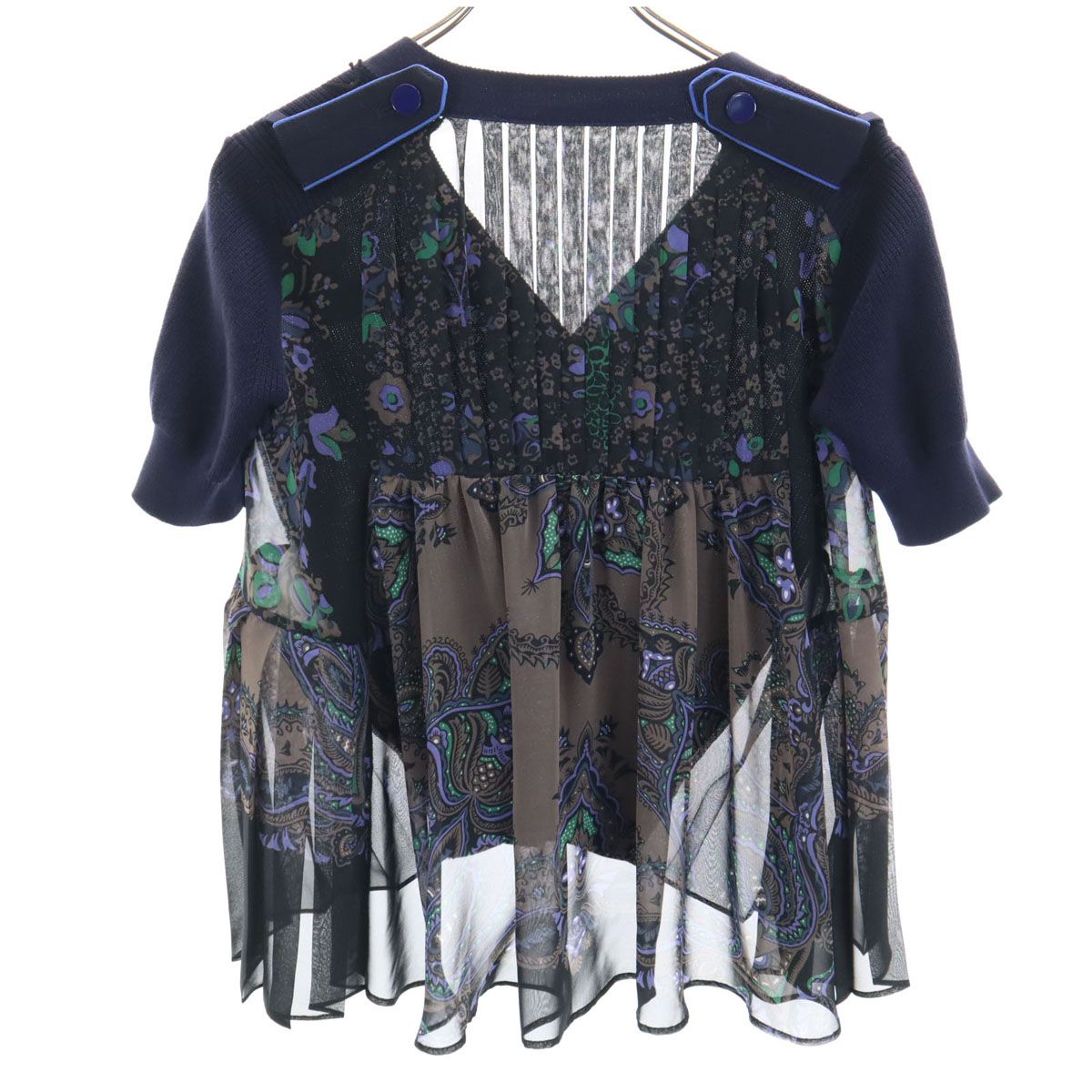 未使用 Sacai サカイ 半袖 ニット 1 ネイビー系 レディース 古着