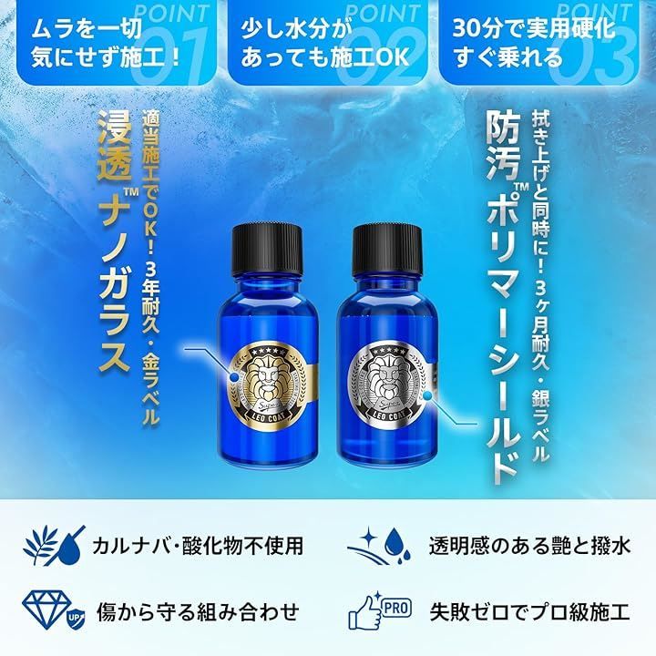 LEO COAT 車用ガラスコーティング 親水＋撥水の滑水2層コート 艶と光沢で高耐久保護 レオコート 車用2層 車用2層 FFCRYSTALESIA_COM