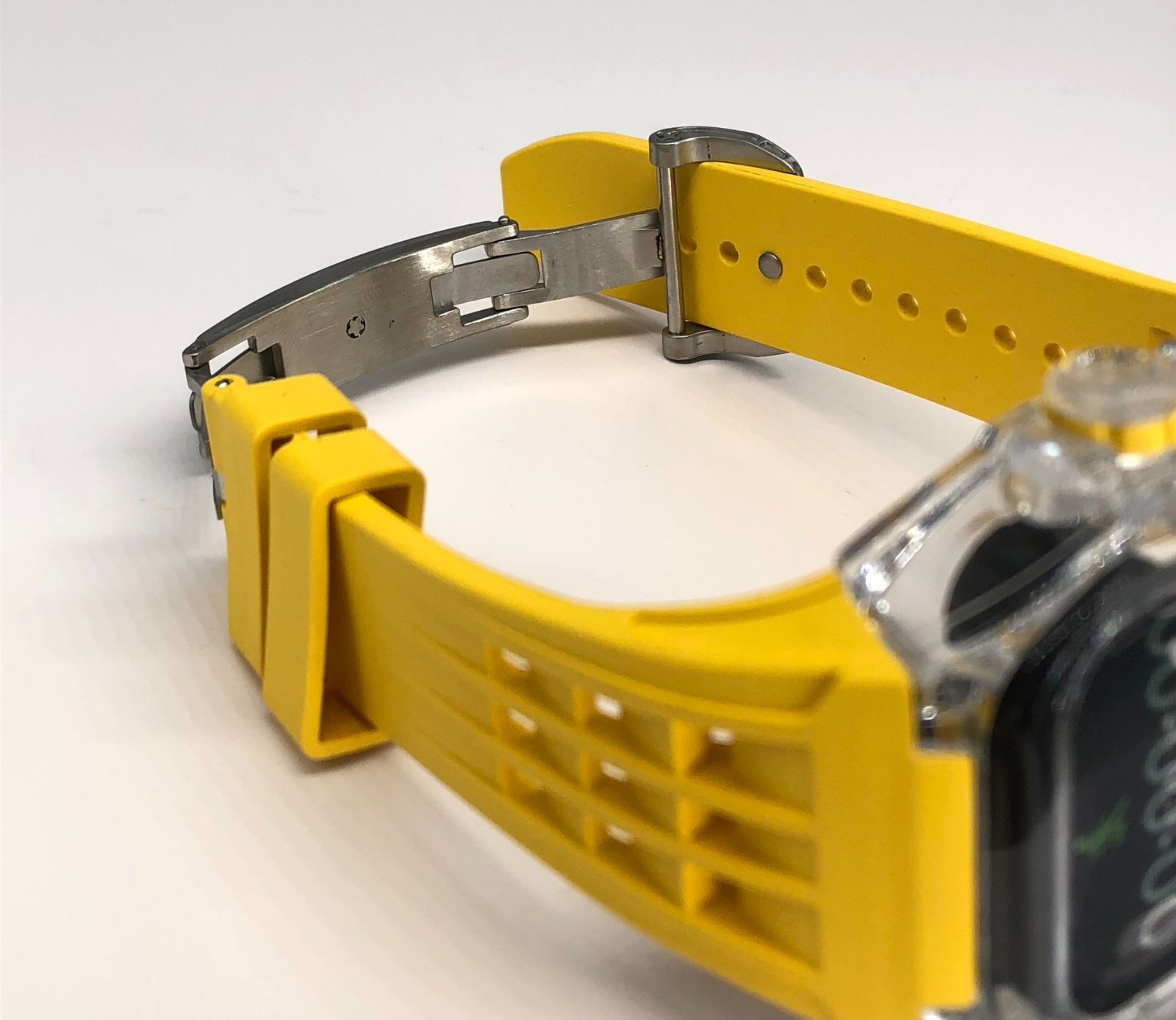 GimelZayin イエロー アップルウォッチ ラバーベルト カバー クリア ケース 44 mm 45 4 5 6 7 8 se スポーツ メンズ レディース Apple Watch バンド