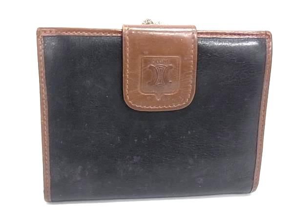 希少 CELINE ヴィンテージ がま口 財布 ファスナー付き マカダム柄 CELINE セリーヌ ヴィンテージ マカダム レザーがま口 二つ折り