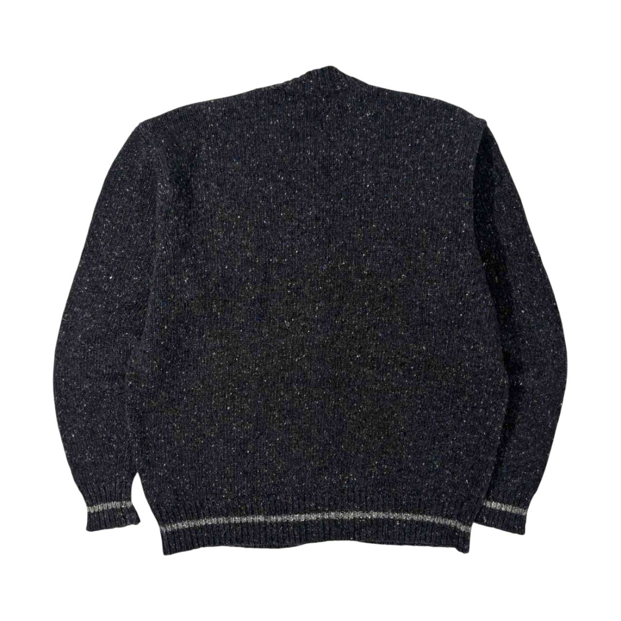 PAPAS パパス ロゴデザイン ノーカラー ネップ ニットジャケット L