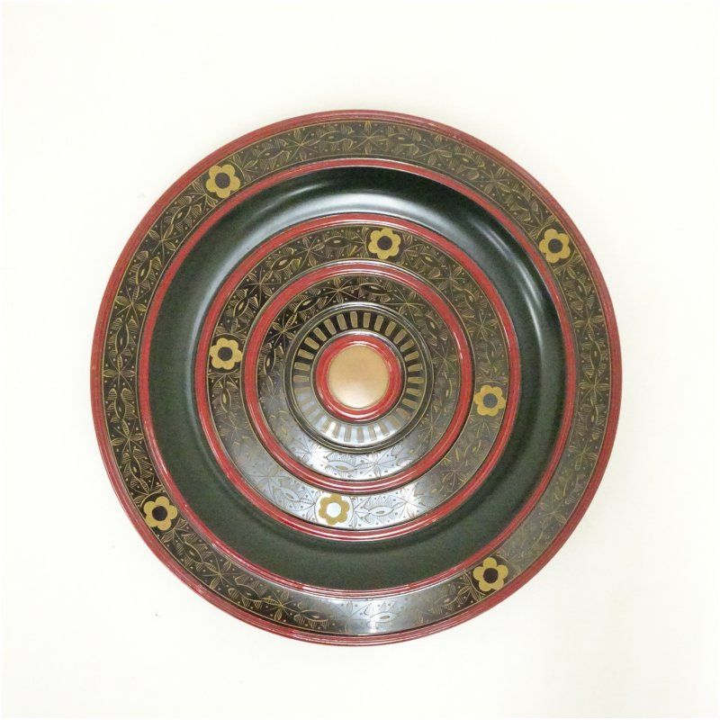 山中製 独楽菓子盆 堀内家十二代 宗完 兼中斎書付 共箱 茶器 和食器 おしゃれ トレイ トレー 茶道 茶道具 骨董 アンティーク お盆 和菓子 干菓子 ksk 1月 冬