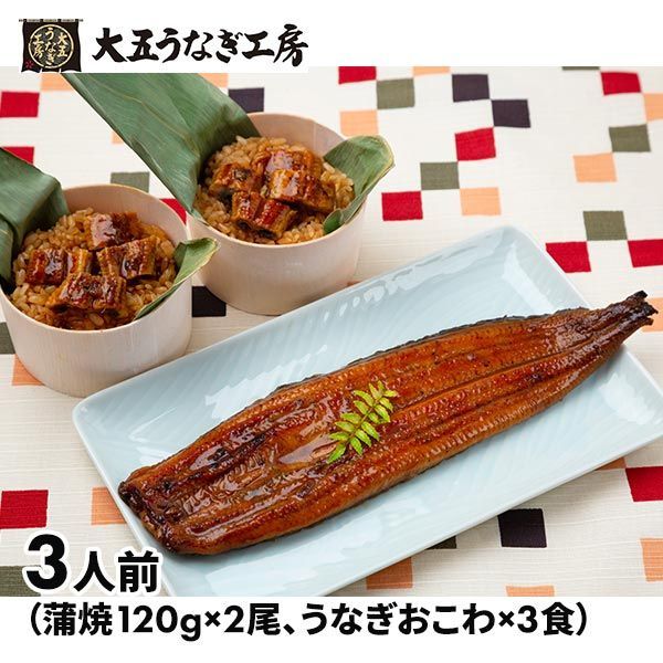 【冷凍】うなぎ問屋の蒲焼き（長焼）・おこわ詰め合わせセット（蒲焼120g×2尾、うなぎおこわ×3食）