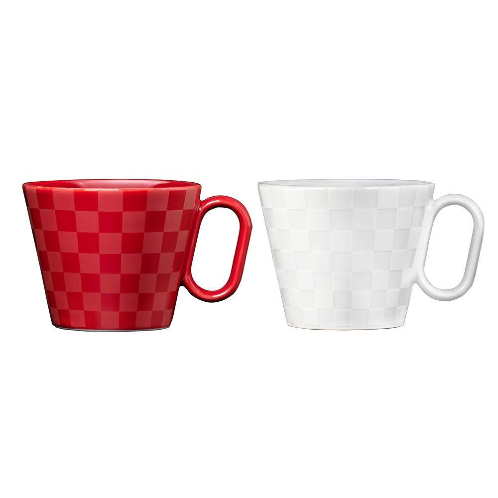 Color レッド ホワイト 艶 Wired Beans ワイヤードビーンズ 生涯を添い遂げるマグ 有田焼 レギュラー 市松 ペアセット マグカップ 240ml レッド ホワイト 艶