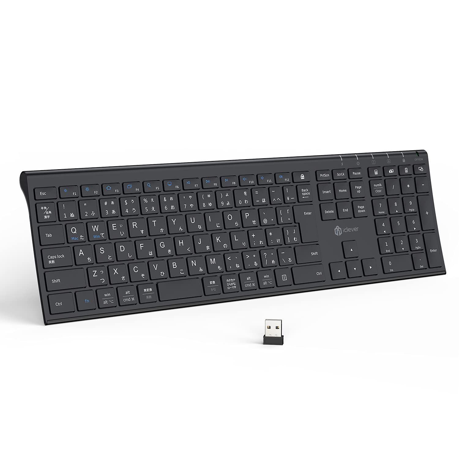 【新着商品】キーボード ワイヤレスキーボード 無線 2.4G 日本語JIS配列 超薄型 iClever type c充電式 フルサイズ テンキー付き パソコン PC用 キーボード レシーバー付属 Windows対応 オフィス自宅