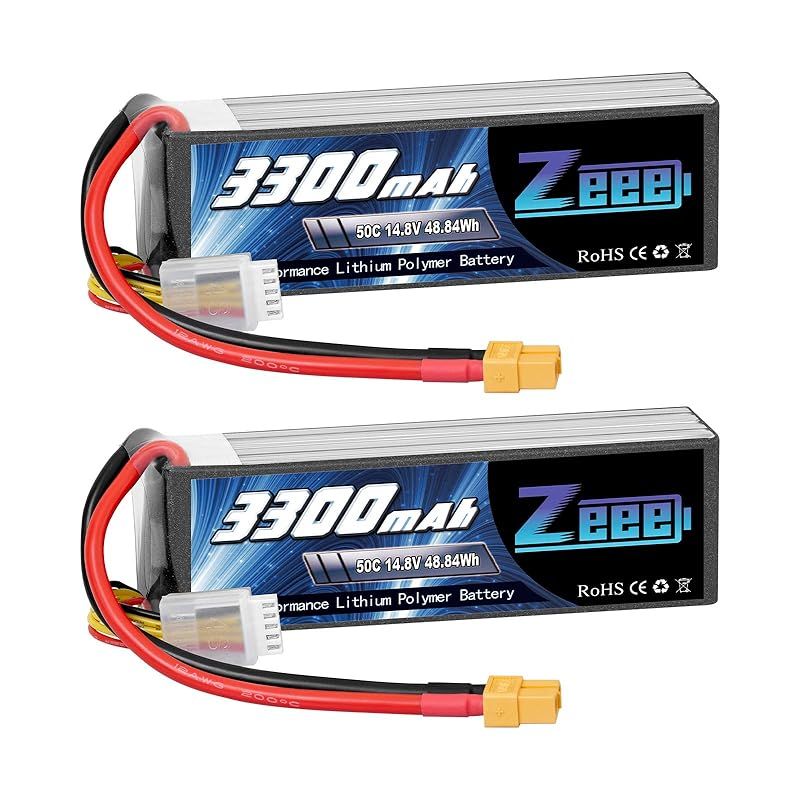 ゼエエ Zeee 4S リポバッテリー 14.8V 50C 3300mAh XT60プラグ付き 2パック ラジコン製品バッテリー 大容量バッテリー 無人機用 RCトラック用 RCボート用 RCカー用など