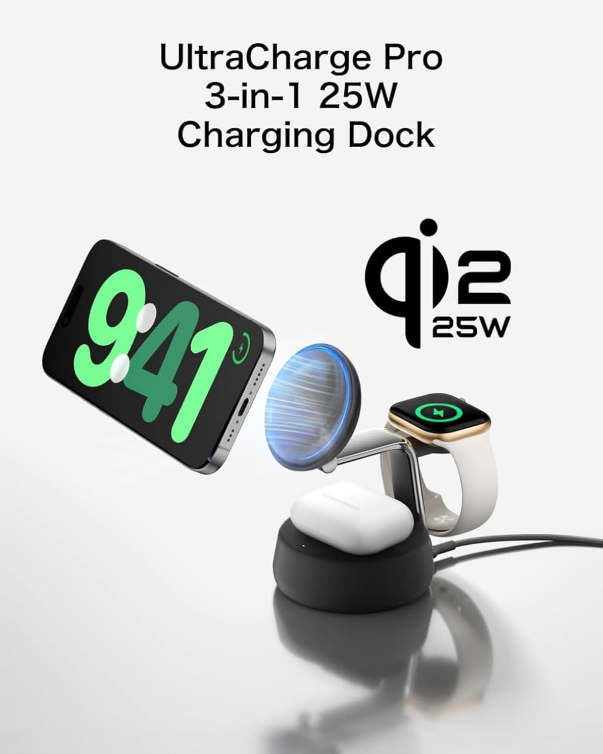 Belkin Qi2 25W ワイヤレス充電器 3 in 1 世界初 充電スタンド Qi2公式認証 MagSafe マグセーフ 急速充電 iPhone Apple Watch アップルウォッチ Google Pixel 10 Pro XL