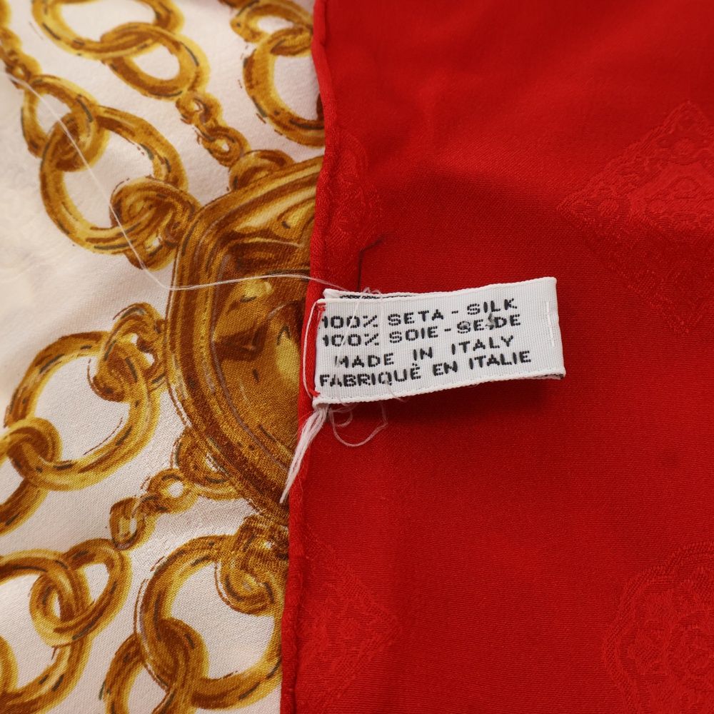 タグ付★CHANEL シルク スカーフ ココマーク チェーン レッド×ゴールド CHANEL シャネル スカーフ ココマーク チェーン柄 シルク レッド