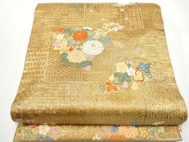 平和屋着物○西陣 川島織物 六通柄 本袋帯 花唐草文 黒地