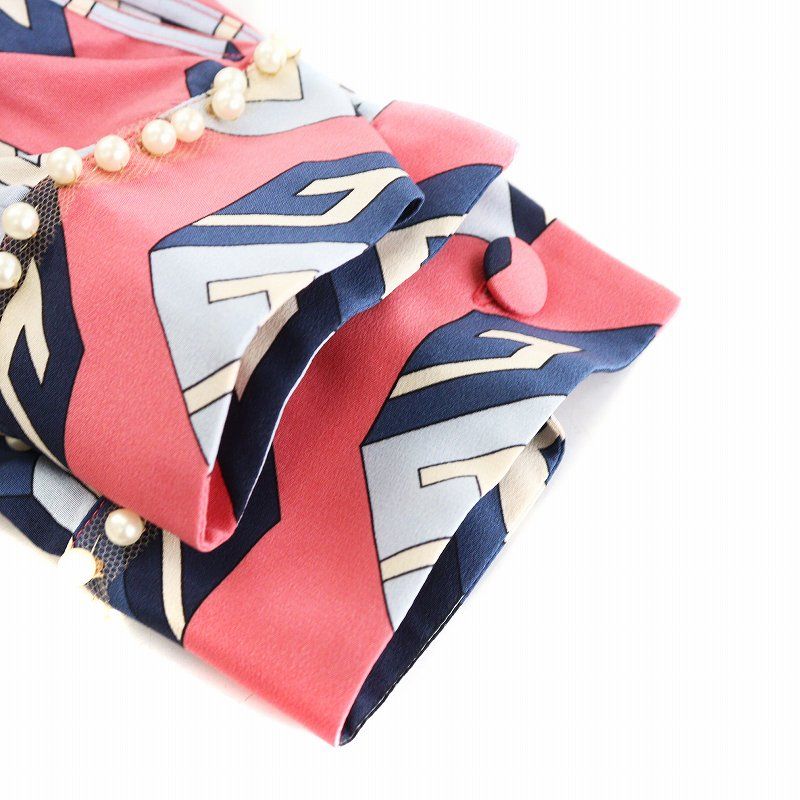 グッチ GUCCI シャツ ブラウス 長袖 キューブ柄 パール装飾