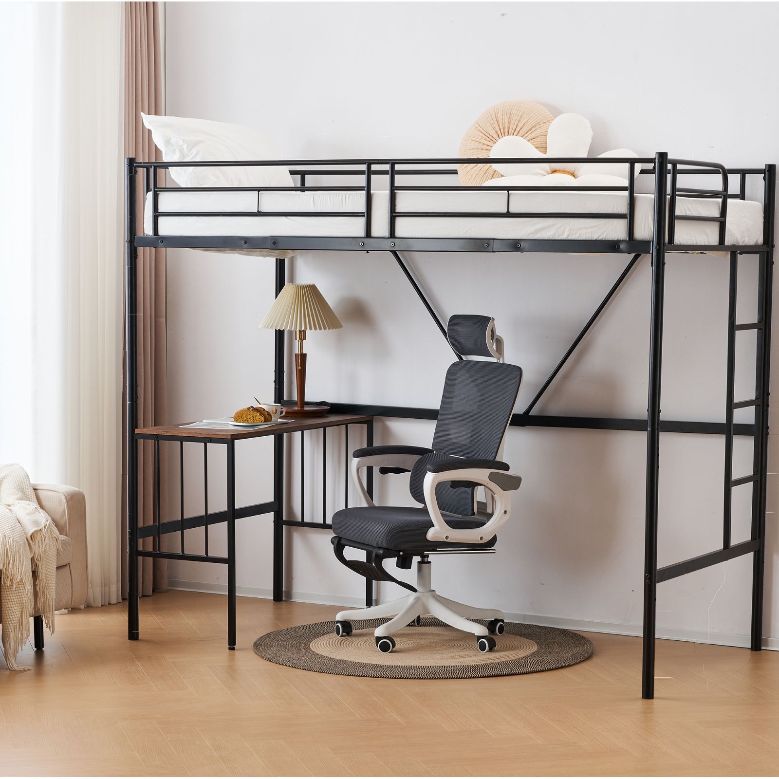 【限定価格】ロフトベッド机付き パイプベッド（S）北欧風 子供部屋 ブラック 限定価格】ロフトベッド机付き パイプベッド（S）北欧風 子供部屋 ブラック