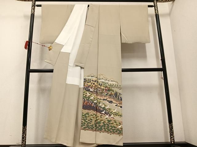 平和屋着物●豪華色留袖 作家物 風景樹林文 鳥 正絹 AABC8045ph