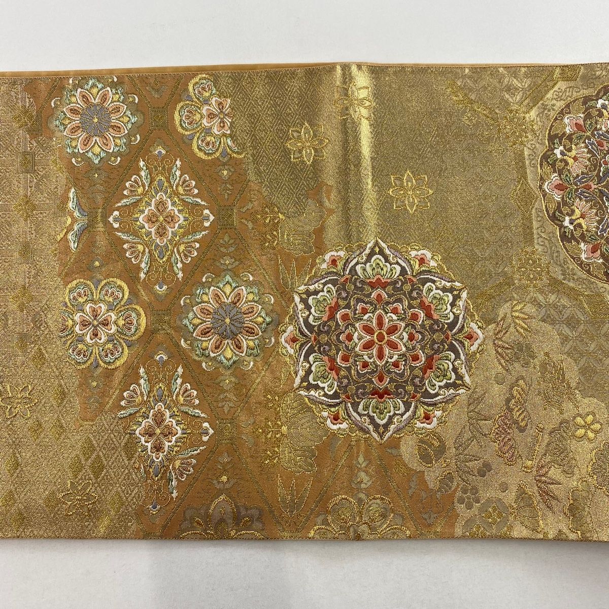 袋帯 美品 秀品 華文 鳥 金銀糸 箔 金色 六通 正絹 【中古