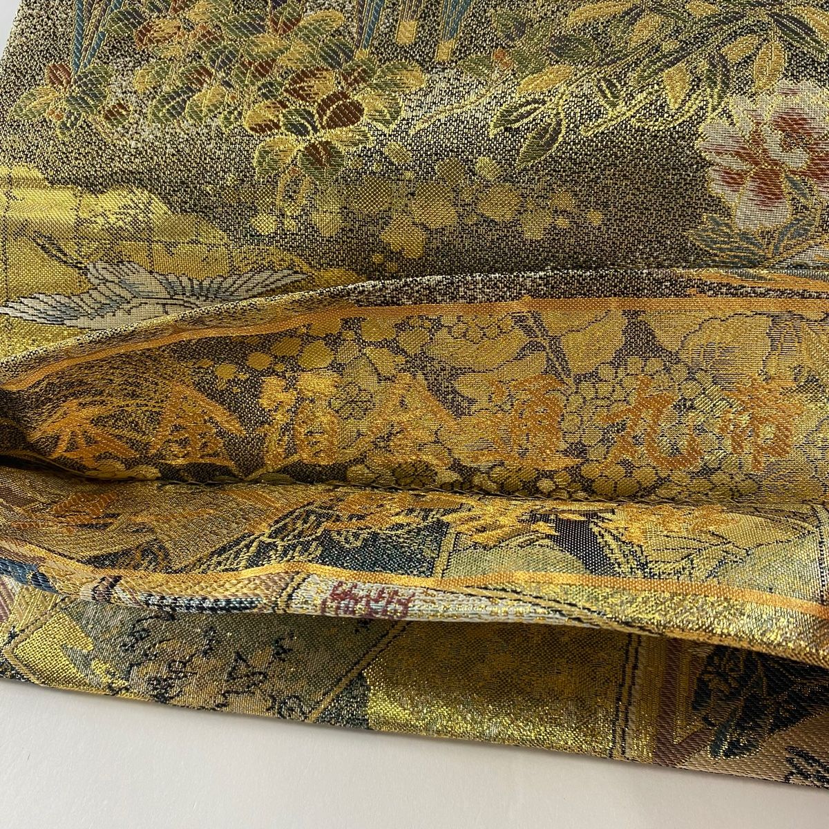 丸帯 美品 逸品 本金箔全通丸帯 琳派百人一首 箔 金色 正絹