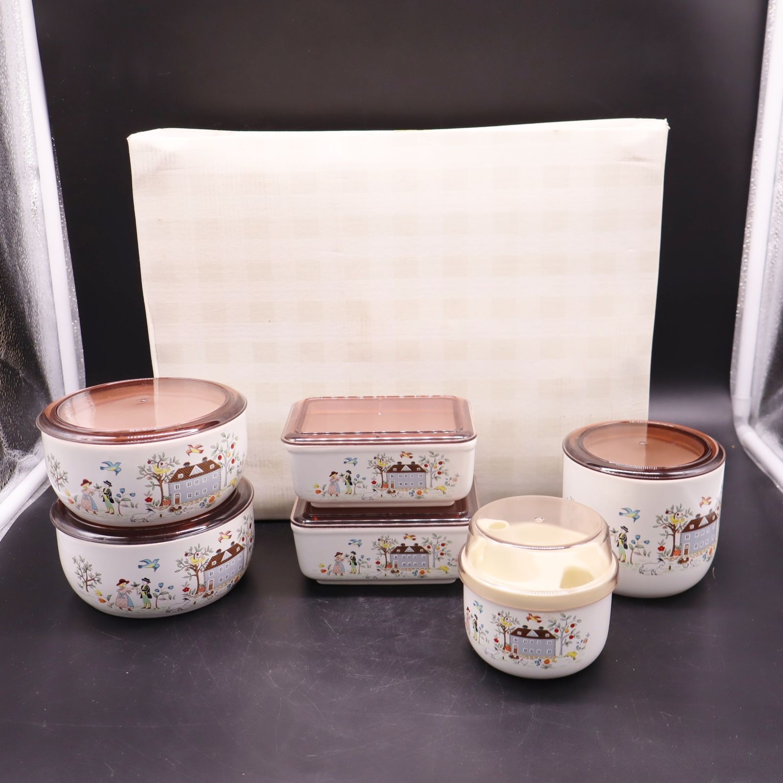 △陶磁器 和食器｜保存容器 6個 まとめ｜ 蓋付 丸形 角形｜ 陶器製