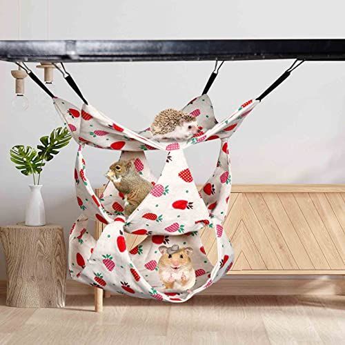 L25*25_三階-ホワイト-イチゴ ハムスター ハンモック 夏 ひんやり 小動物飼育ケージ内装 3層式 吊り下げ式 寝袋 寝床 ペットベット 通気性 キャンバス ハンモック ペット モモンガ ハンモック 