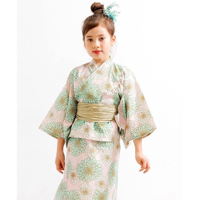 Bee ビー 浴衣3点セット ガールズ 女の子 キッズ 夏 花火大会 お祭り 簡単 花 ダリア マーガレット 絞り 帯 say 00001 110 cm しぼり巻帯 ピンク地ダリア 浴衣 浴衣ドレス 着物 浴衣 和小物 キッズ服(100cm~)