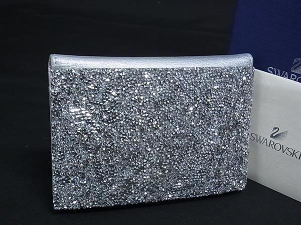 □極美品□ SWAROVSKI スワロフスキー レザー ラインストーン カード
