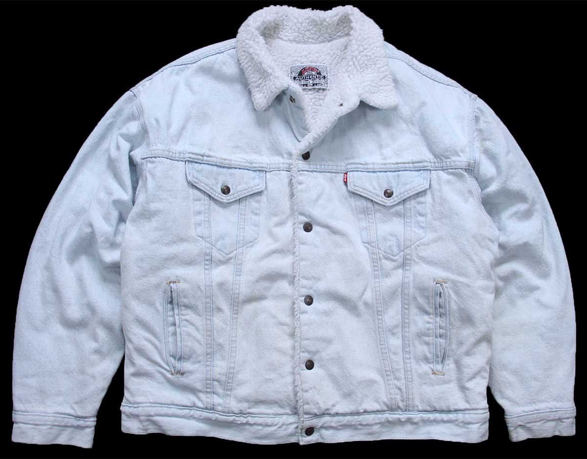 90s Levi sリーバイス ボアライナー デニムジャケット 4ポケット アイスブルー XL ビンテージ トラッカー 裏ボア ビッグサイズ