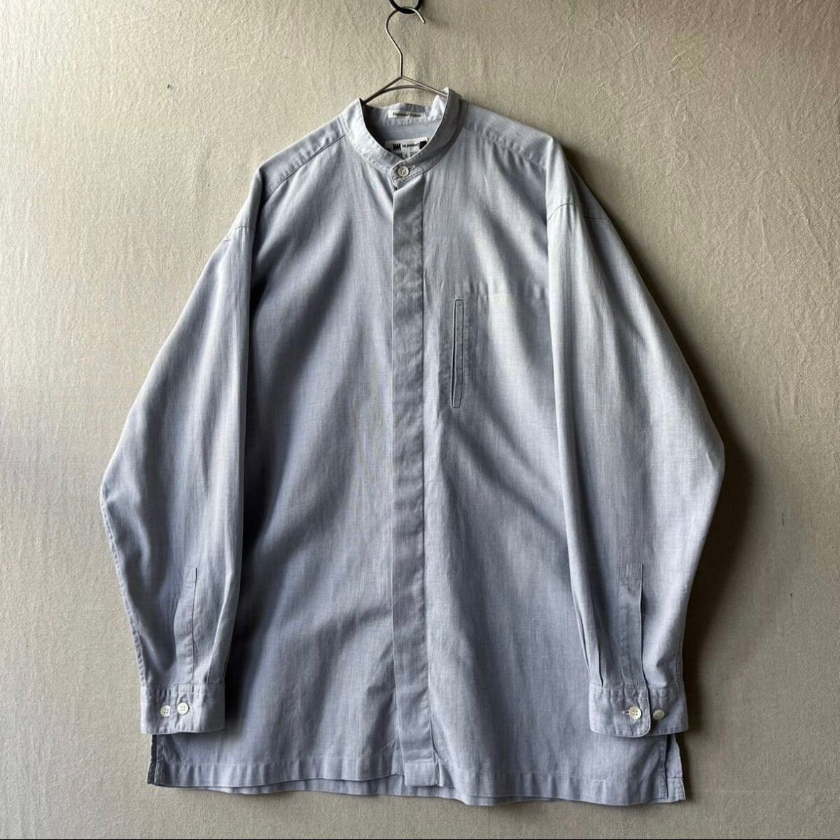 80s 90s イッセイミヤケ　ハンドカラーシャツ　デザイン◎ ヴィンテージ 80s im ISSEY MIYAKE バンドカラー シャツ / S コットン ブルー