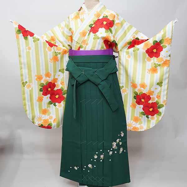 二尺袖 着物 袴フルセット bonheur saisons ボヌールセゾン 着物丈はショート丈 黄緑×アイボリー 袴変更 NO42124