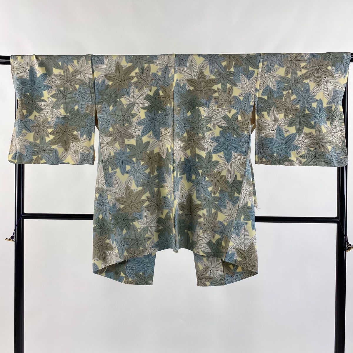 道中着 身丈85.5cm 裄丈68.5cm L 和装コート 楓 青灰色 正絹 秀品