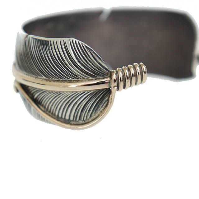 ナバホ族 NAVAJO CHRIS CHARLEY 12k GF Sterling Feather Cuff クリス