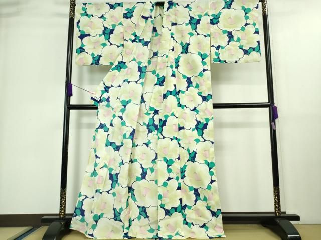 平和屋着物 上 夏物 小紋 浴衣兼用 和風館 セオアルファ 花尽くし 洗える着物 DZAA9649kh5