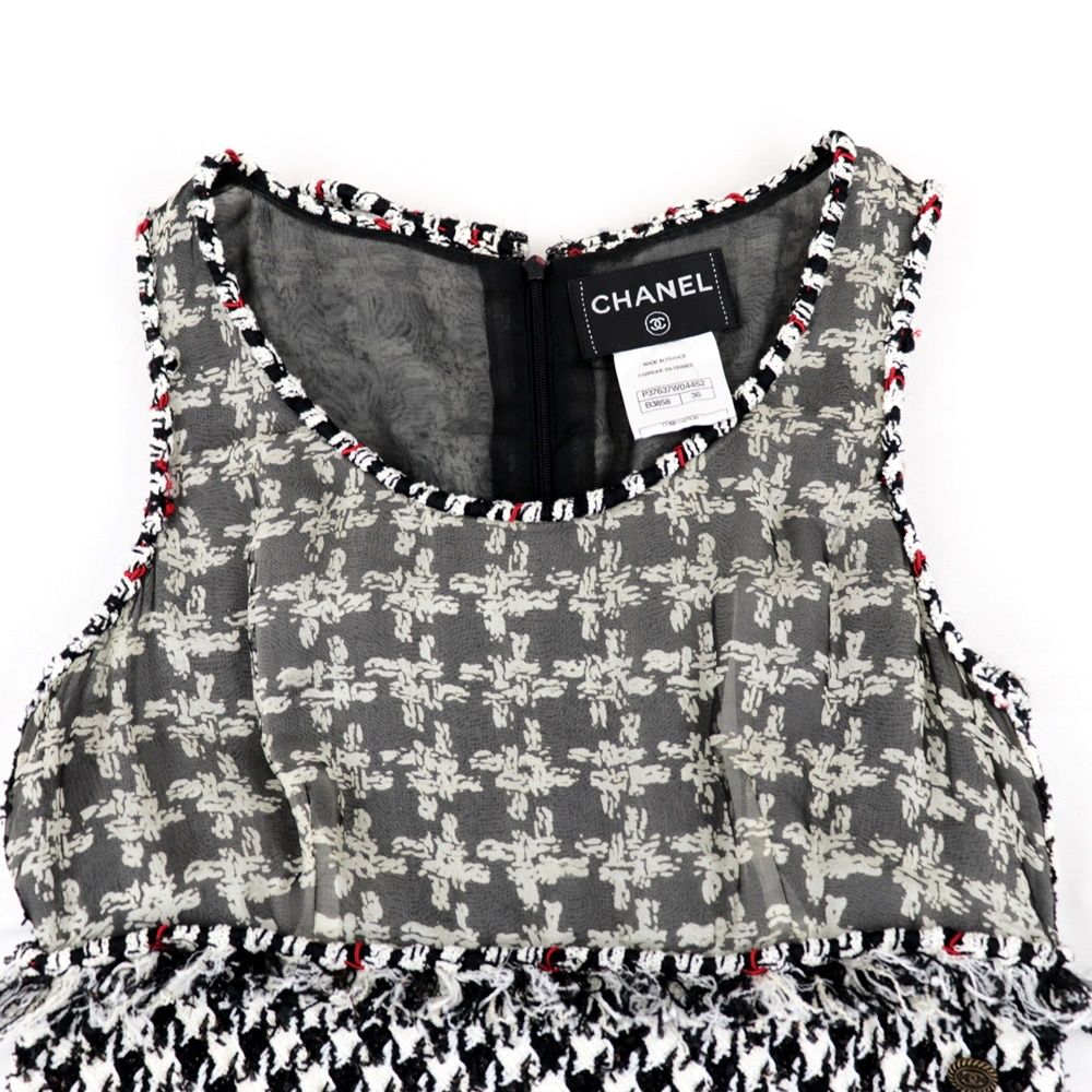 シャネル P37 千鳥格子 ノースリーブツイード ワンピース