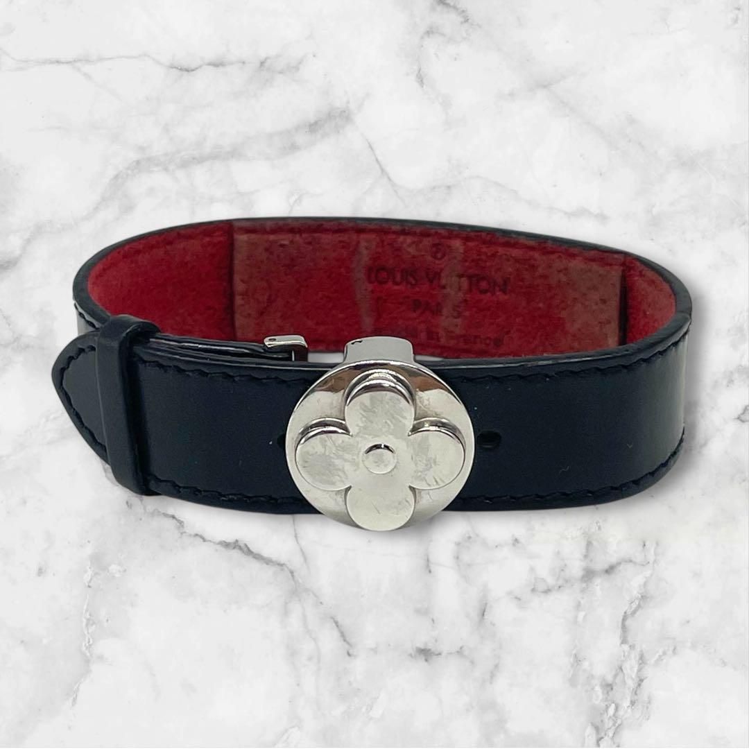 LOVIS VUITTON ルイヴィトン ブレスレット ブラスレ ヴーグッドラックブレス アクセ フラワー レザー 黒